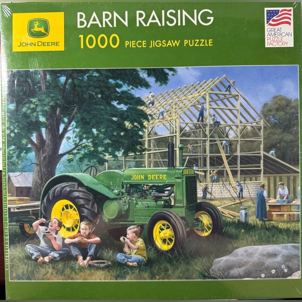 JOHN DEERE Barn Raising Puzzle Charles Freitag 1000pc #8678 New Sealed 2006